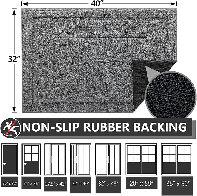 FONEYI Indoor Door Mat 32" x 40", Dirt Trapper Door Mats Non-Slip Entryway Rugs Washable, Absorbent Resist Dirt Welcome Mat, Low Profile Inside Floor Mats for Front Back Door and Entryway, Grey