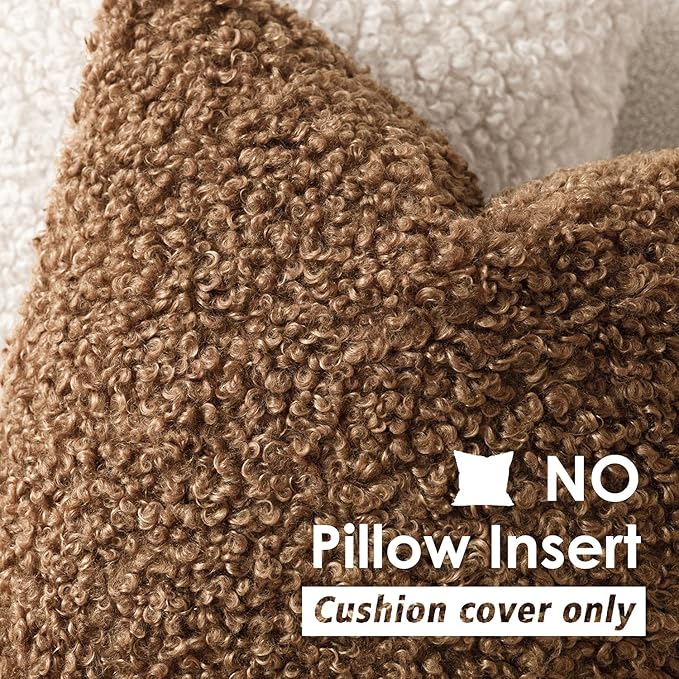 Foindtower Set of 2 Curly Teddy Wool Pillow Covers Decorative Boucle Textured Lumbar Throw Pillow Faux Fur Sherpa Pillowcases Sheepskin Fuzzy Cushion Case for Sofa Bedroom Car 12"x20" Dark Bronze