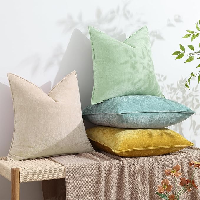 decorUhome Christmas Couch Throw Pillow Covers 12x20 Set of 2, Decorative Soft Euro Velvet Neutral Chenille Lumbar Pillow Covers with Elegant Design for Sofa Bed Living Room Home Decor, Sage Green