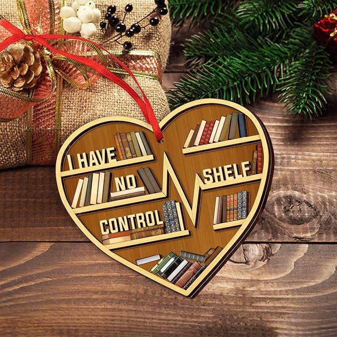 GEEMBI Christmas Book Lovers Gifts for Women - Wooden Bookshelf Heart Christmas Ornaments 2025 for Tree Decorations - Book Club Gifts Readers Nerd Librarian, Reanding Gift for Tecaher Friend Coworker