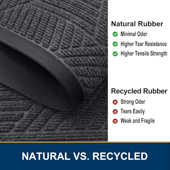 Smiry Front Door Mat Outside Entrance, Heavy Duty Sturdy Natural Rubber Doormat, Trap Dirt and Moisture, Easy Clean Low Profile Welcome Floor Mats for Indoor Outdoor Entry, 47x23 Inch, Medium Grey