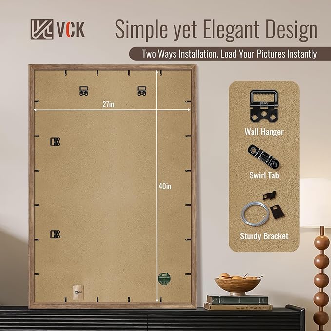 VCK 27x40 Picture Frame Set of 4 - Walnut, Gallery-Quality Wood Poster Frames, 1.1-Inch Wide Border, Polished Plexiglass, Vertical or Horizontal Wall Display for Photo/Art/Prints, Walnut