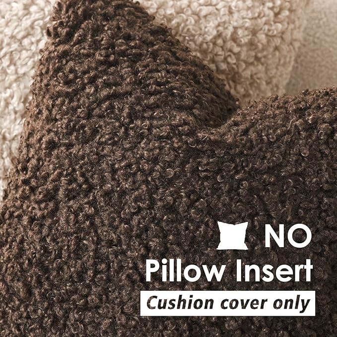 Foindtower Set of 2 Curly Teddy Wool Pillow Covers Decorative Boucle Textured Lumbar Throw Pillow Faux Fur Sherpa Pillowcases Sheepskin Fuzzy Cushion Case for Sofa Bedroom Car 12"x20" Dark Brown