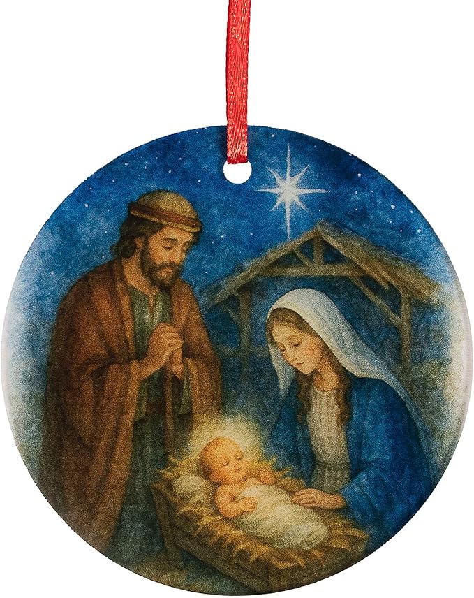 Holy Family Nativity Scene Acrylic Ornament - Catholic & Christian Christmas Decor - Star of Bethlehem, Religious Decorative Hanging Ornaments for Tree