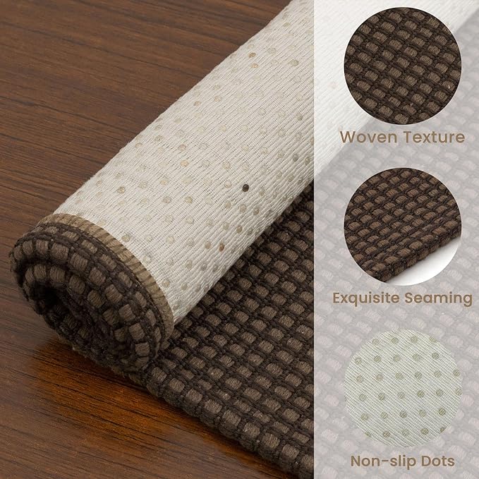 EARTHALL Woven Runner Rug 3x10 Ft Washable Runners for Hallways Long Non Slip Rubber Backed Kitchen Runner Braided Indoor Floor Carpet Runners for Entryway, Hallway, Kitchen, Brown