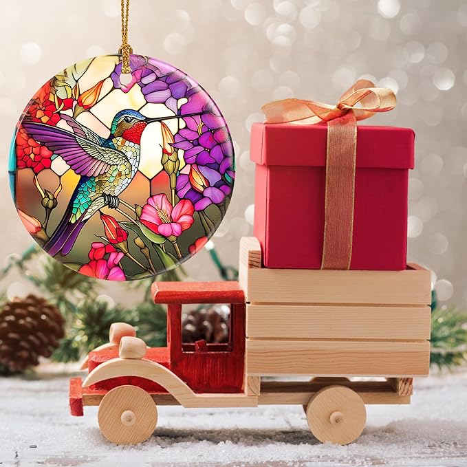 Touber Christmas Ornament, Christmas Decoration, Holiday Present Idea, Heirloom Keepsake, Round Ceramic, Gift Exchange, Gift Idea, Hummingbird