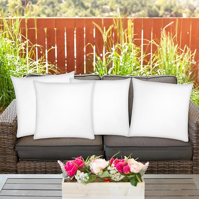 Covers & All Premium Square Throw Pillow Inserts with Covers Set of 4, 20 x 20 Inches White, Decorative Cushions for Couch Sofa Home Decor Office Travel UV Resistant Waterproof Soft Cushions Pillows