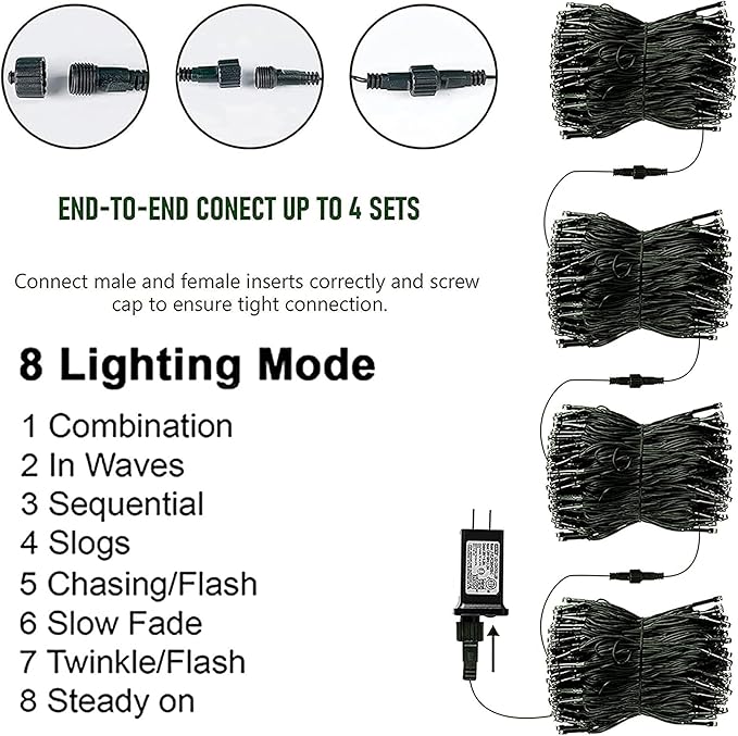 TW SHINE Christmas Lights, 200 LED 66FT Outdoor Christmas Lights Plug in with 8 Modes, Waterproof Light Outdoor, Indoor Xmas Decorations for Party Yard House Decor, Red and Green