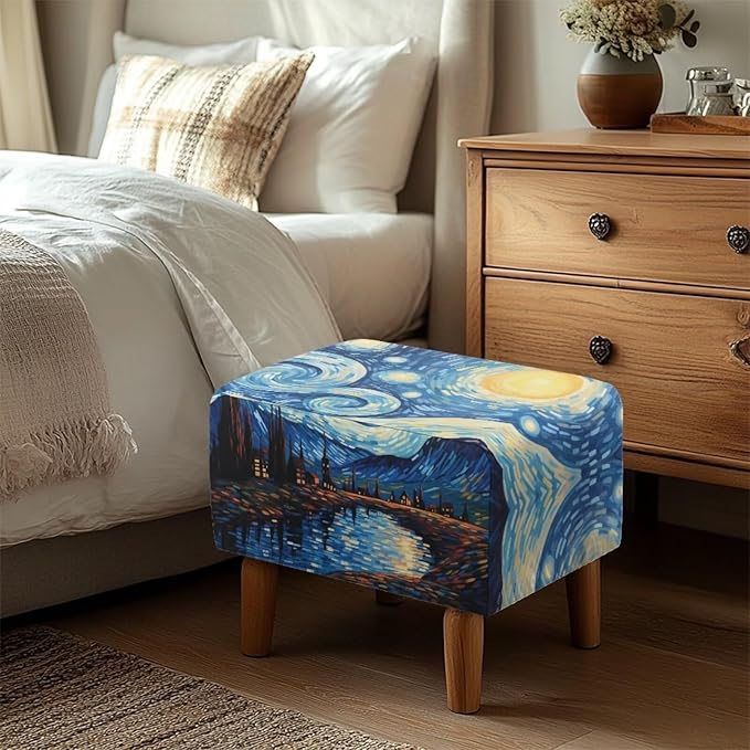 Starry Night Ottoman Slipcover Non-Llip Rectangle Chair Cover with Elastic Bottom Removable Washable Foot Stool Covers for Ottoman Country Home Accessories Decoration