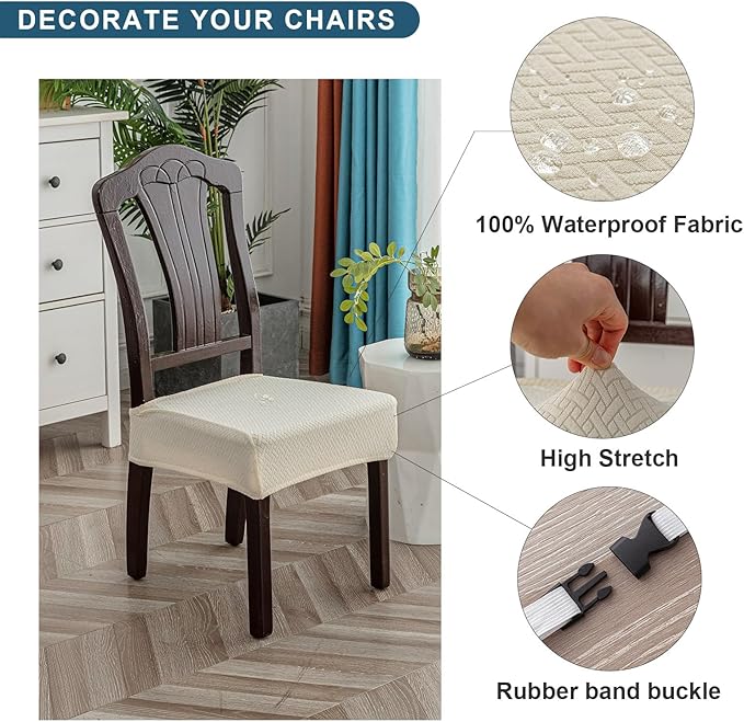 Genina Waterproof Seat Covers for Dining Room Chair Covers Waterproof Dining Chair Covers (2 PCS-Rear-gapped, Beige)