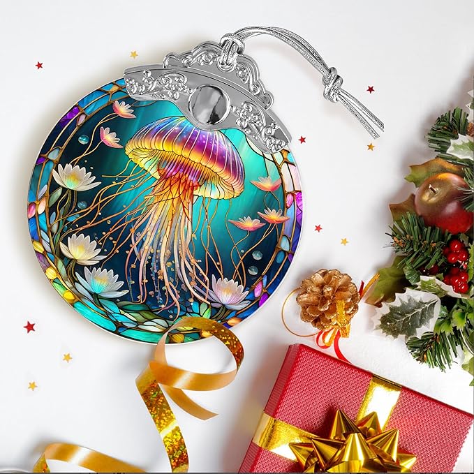Stained Glass Suncatcher, Jellyfish Ornament for Christmas Tree, Holidays Decor, Home Decoration and Gifts