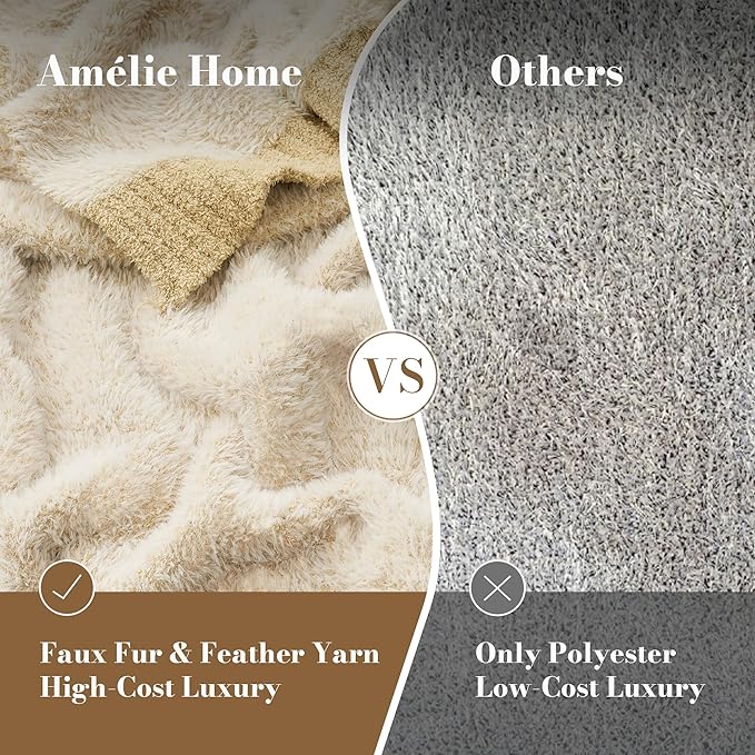 Amélie Home Knit Throw Blanket for Couch, Super Soft Cozy Fuzzy Throws for Sofa Bed Living Room, Luxury Cozy Fluffy Throw for Room Decor, 60" x 80", Heather Beige