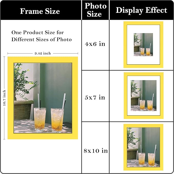 eletecpro 8x10 Yellow Floating Picture Frames Set of 2, Real Double Glass Picture Frames for Wall Mount, Vertical or Horizontal Display Multi-Size Photos and Artworks up to 8 x 10 Inches, Home Decor