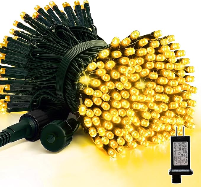LAMPHOME 33ft Golden Christmas Decorative Mini Lights, 100 LED Green Wire Fairy Starry String Lights Plug in,11 Lighting Modes for Indoor Outdoor Xmas Tree Wedding Party Decoration (Yellow)