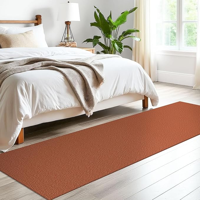 EARTHALL Woven Runner Rug 2x8 Ft Washable Runners for Hallways Cotton Non Slip Rubber Backed Kitchen Runner Braided Indoor Floor Carpet for Entryway, Hallway, Kitchen, Bedroom, Rustic Orange/Tan