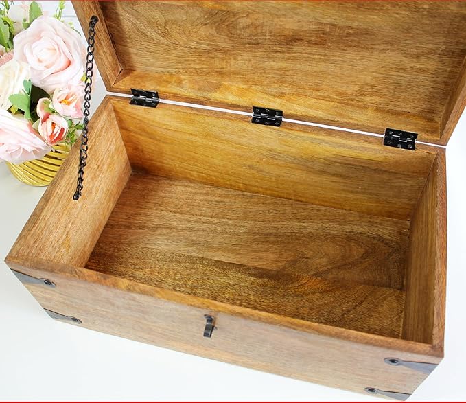 Nautical Cove Treasure Chest Wooden Box with Antique Iron Lock and Skeleton Key (X-Large 17x10x7.5) - Storage and Decor – Pirate Wooden Treasure Chest, Decorative Box with Hinged Lid,