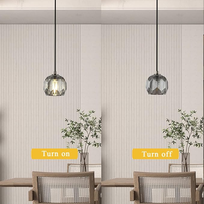 Small Crystal Hanging Lights, Modern Black 1 Light Pendant Light Fixture, Small Raindrop Farmhouse Chandelier for Bedroom Dining Room Kitchen Island Entryway