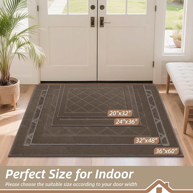 BEQHAUSE Dirt Trapper Door Mat 36" x 60", Doormat Non-Slip Entryway Rugs Washable, Dog Door Mat Stain Resistant and Absorbent Welcome Floor Mat for Front Back Door, Muddy Wet Shoes & Paws, Light Brown