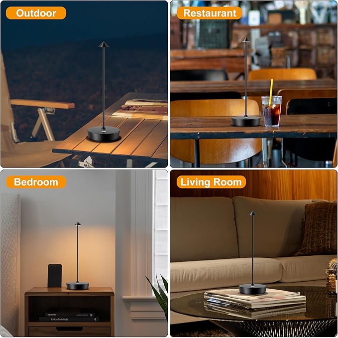 SAKRINGT 2 Pack Cordless Table Lamps Rechargeable, 6000mAh Battery Operated Waterproof Stepless Dimming Modern Portable LED Table Light for Restaurant Dining Patio Outdoor