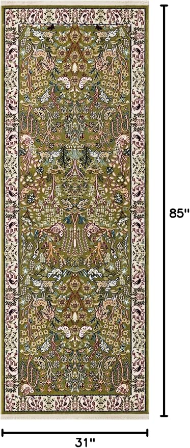 Unique Loom Narenj Collection Area Rug - Bristol (2' 7" x 7' 1" Runner, Green/ Ivory)