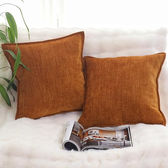 OYIMUA Soft Textured Decorative Throw Pillow Covers 20x20 Rust Yellow Chenille Square Accent Solid Cushion Cover Cozy Farmhouse Pillow Cases for Couch Sofa Bedroom Living Room