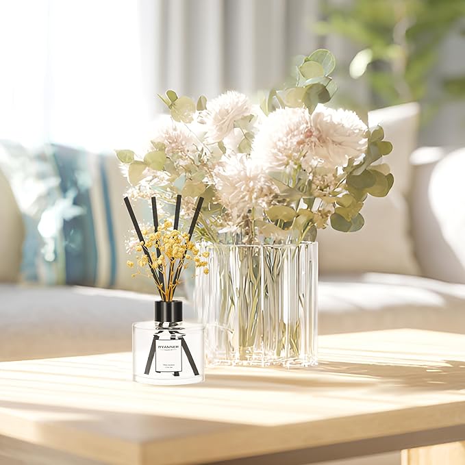 Reed Diffuser Set of 3 Pack,Fresh Linen/Ocean Breeze/Eucalyptus & Mint Scented Oil Diffuser with 12 Sticks(1.7 fl oz Each Pack),Air Freshener for Bedroom Bathroom Office | Shelf Decor