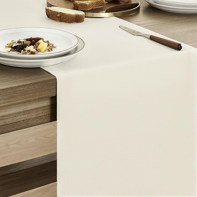 ZeeMart Basic Linen Style Table Runner, 14 x 72 Inch Off White, Rustic Farmhouse Creamy White Table Runners 72 Inches Long, Everyday Polyester Table Runner - Machine Washable & Easy Care
