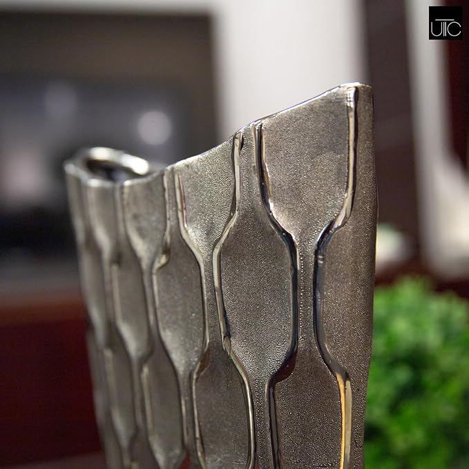 Ceramic Decorative Silver vase, Silver Decor Center Piece for Home Decor Features Honeycomb Design vase for Living Room, Table, Office Decor: 8.00"x3.25"x14.00"H