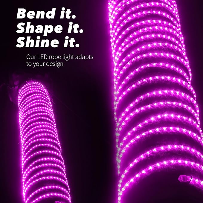 WYZworks 108LEDs, 10ft LED Outside Rope Lights, Waterproof Permanent Outdoor ETL Certified Connectable Clear Tube, Christmas Palm Tree Holiday Decorative Landscape Patio Accent Lighting - Pink