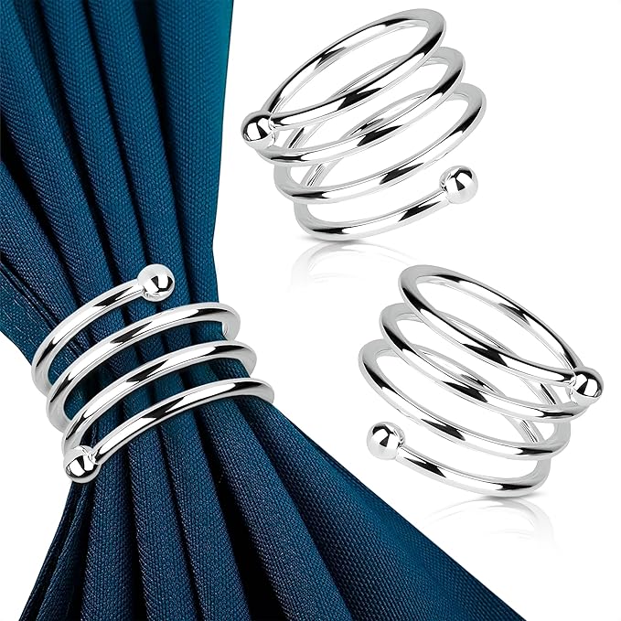 Silver Napkin Rings Set of 8 – Elegant Valentine Napkin Ring Holders, Sturdy Metal Holiday Table Decor for Weddings, Parties & Family Dinners, Great Kitchen Gifts Idea for Hosts & Seasonal Holidays