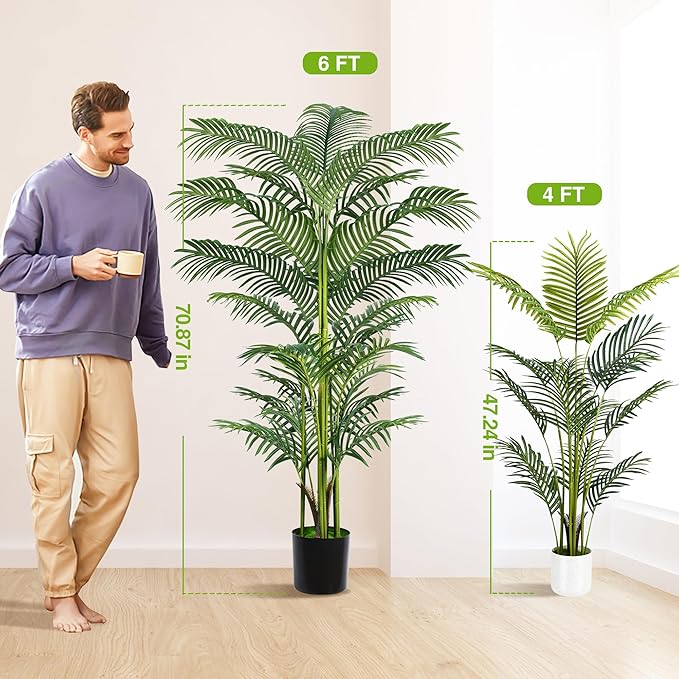 Artificial Palm Tree 6FT, Suntee Faux Plants Indoor and Outdoor 2 Pack, Tall Fake Tree Tropical Areca Floor Plant in Pot for Home Decor Living Room Office Patio Garden