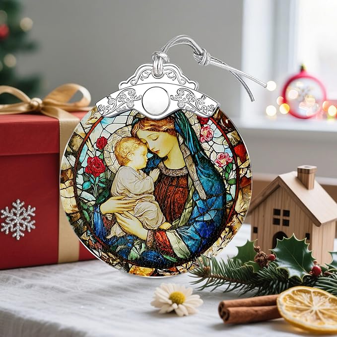 Virgin Mary Stained Glass Ornament, Christian Christmas Ornaments, Christmas Tree Ornaments, Catholic Home Decor, Holiday Decor, Unique Xmas Gifts, Gift Idea, Christian Gifts, Religious Gift﻿