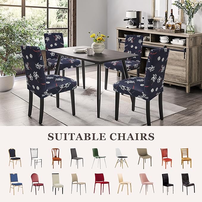 Sufdari Dining Chair Covers,Kitchen Chair Cover,Parsons Chair Slipcover,Spandex Chair Protectors for Dining Room Stretch Chairs Cover Set of 8 -Daisy Floral
