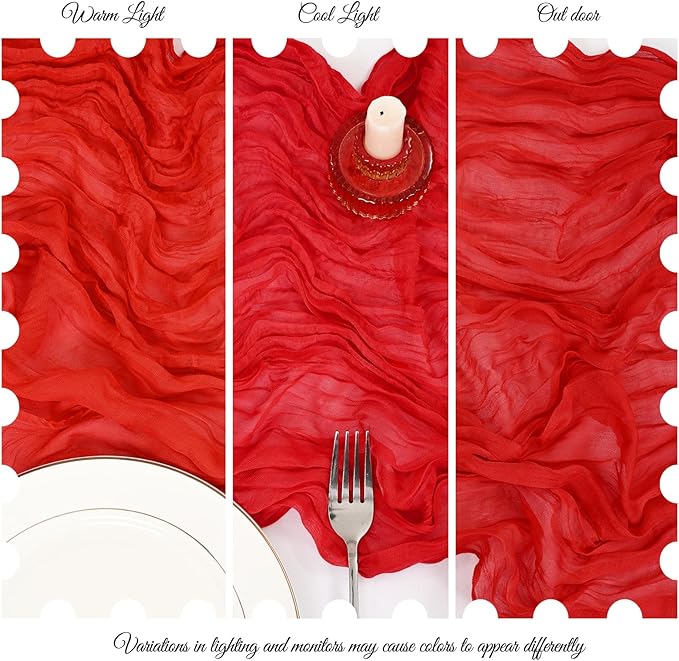 15 Pack Red Cheesecloth Table Runner 17 x 108 Inch Fall Thanksgiving Boho Rustic Farmhouse Gauze Cheese Cloth Runner for Wedding Party Baby Shower Home Decor Holiday Decorations