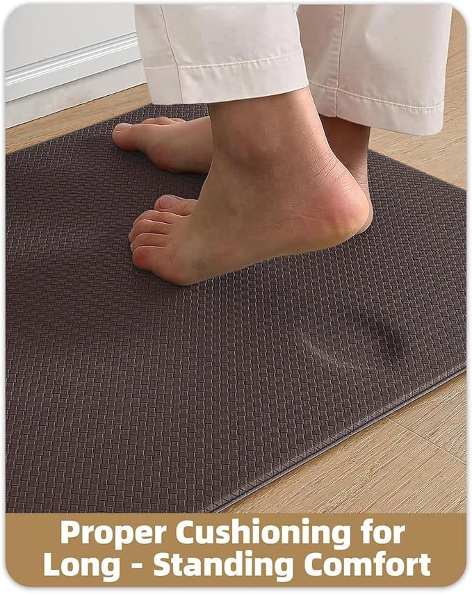 Color&Geometry Anti Fatigue Cushion Padded Kitchen Mat for Floor - 17x29+17x59,Easy Clean, Waterproof & Oil Proof, Anti Slip, Foam Rubber Runner Rug for Front Sink Comfort Standing, Brown Set of 2