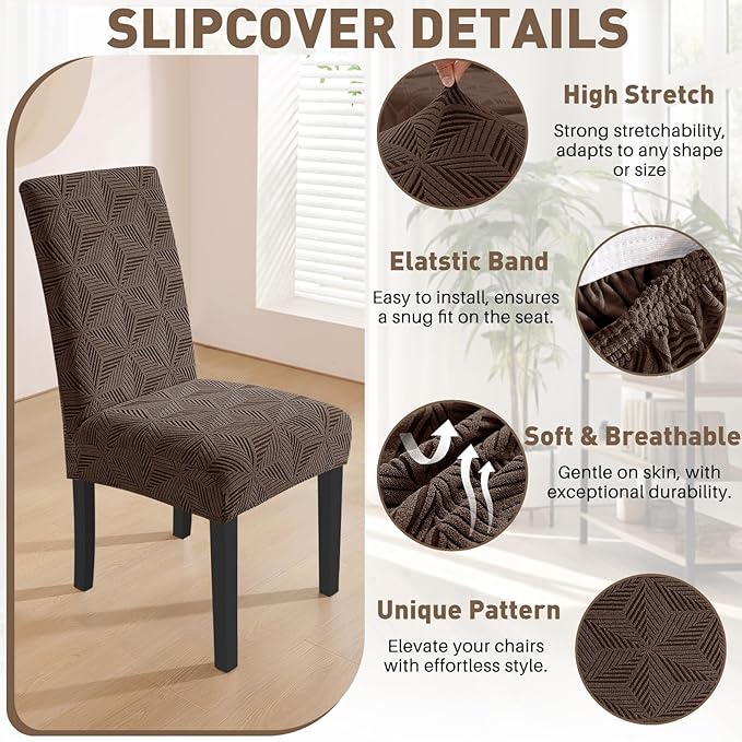 YEMYHOM Dining Chair Covers Set of 2, Stretch Dining Room Parsons Chair Slipcover, Removable Washable Furniture Protector for Home, Kitchen, Banquet (Brown)