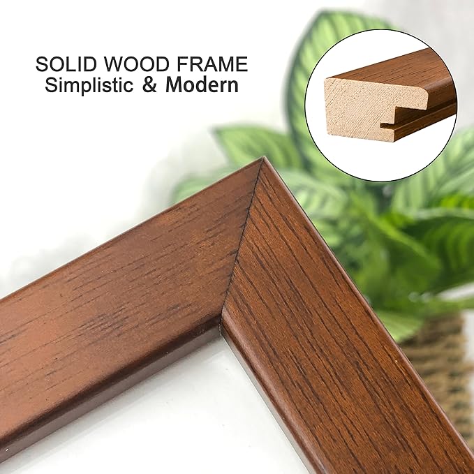 11x14 Picture Frame Set of 2 Made of Solid Wood with Real Glass for Pictures 8x10 with Mat or 11x14 Without Mat, Wall Mount or Tabletop Gallery Photo Frames, Brown