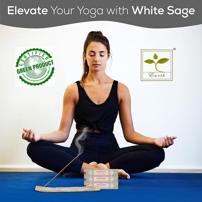 Satya Nagchampa White Sage Incense Sticks, Satya Bng (Bangalore) Insenses 15gmx3 Pack (45 GMS) with Raajsee Incense Holder Bundle, Satya Nagchampa Natural Incense