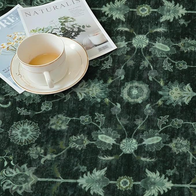 Tangsoo 8x10 Green Large Area Rug for Living Room, Non Slip Machine Washable Rug for Bedroom, Boho Distressed Vintage Floral Rugs, Soft Indoor Floor Carpet Mat for Office Nature Forest Farmhouse Decor