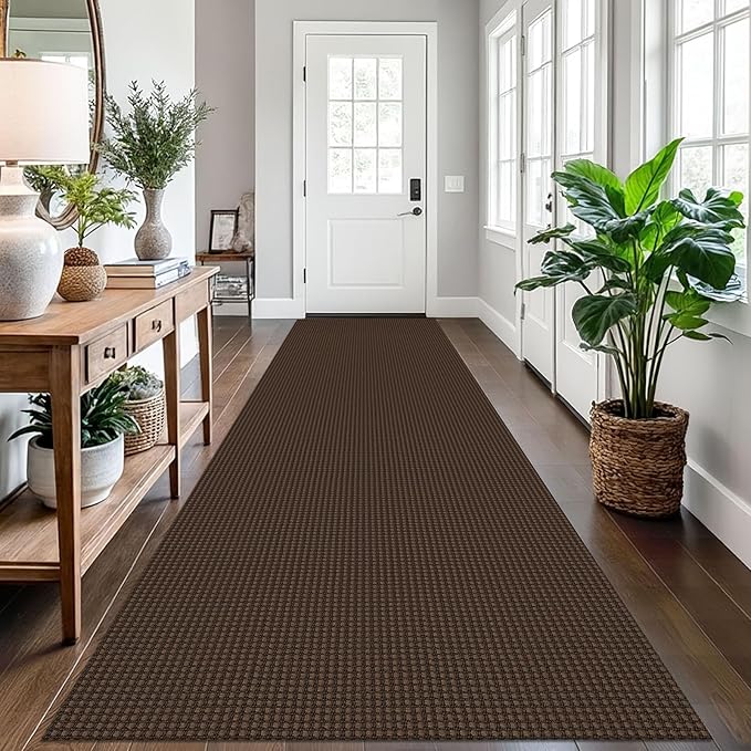 EARTHALL Runner Rug 3x12 Ft Washable Runners for Hallways Extra Long Woven Non Slip Entryway Runner Braided Kitchen Runner Indoor Outdoor Carpet Runners for Entryway, Hall, Foyers, Brown
