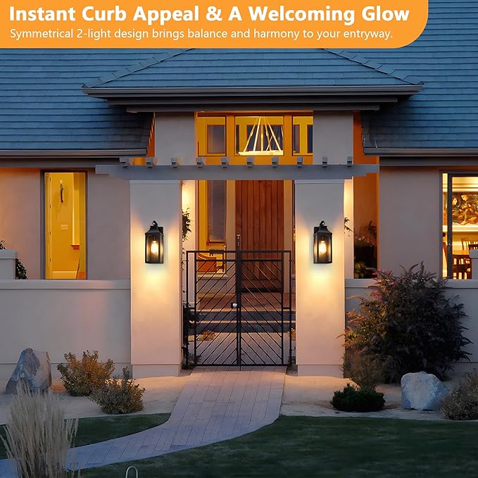 2PK 13" Outdoor Wall Light Fixtures,Matte Black Exterior Light Fixture with Clear Glass Lampshade,Anti-Rust Waterproof Outdoor Sconce Lights Porch Lights for Entryway,Patio,Garage,E26 Socket