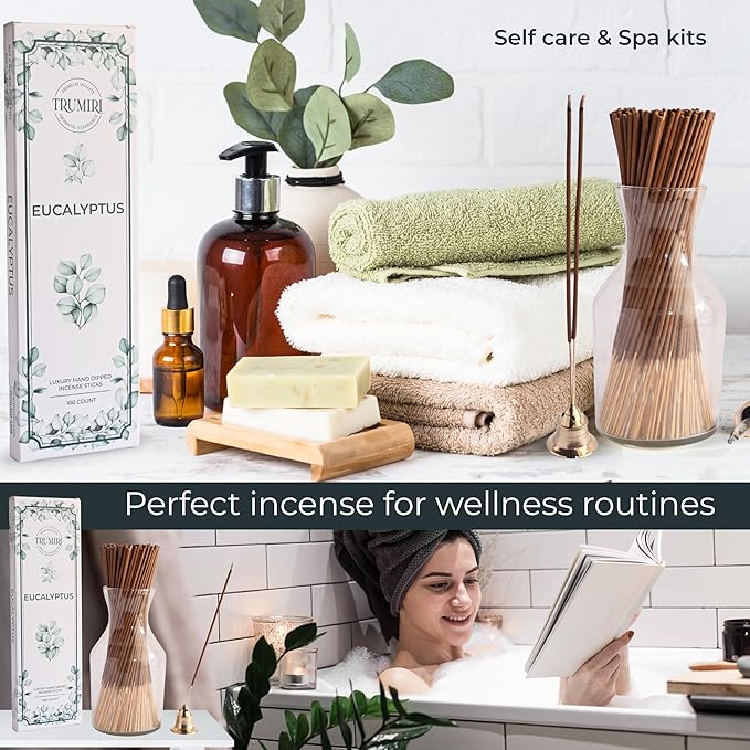 Eucalyptus Incense Sticks - Pack of 100 Insence-Sticks - Inciensos Aromaticos Made with Natural Essential Oil - Scented Insense Non Toxic Inscents