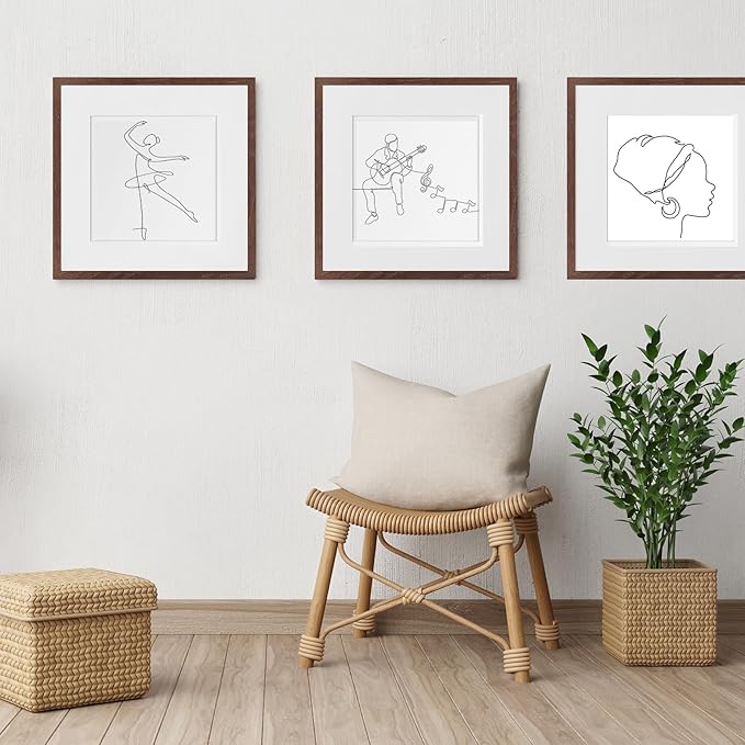 12x12 Walnut Oak Wood Picture Frame - Minimalist 12x12 Poster Frame, 12"x12" Picture Frame Wood, Natural Solid Wooden Picture Frames for Wall Art Photo and Prints (3 Pack, Walnut)