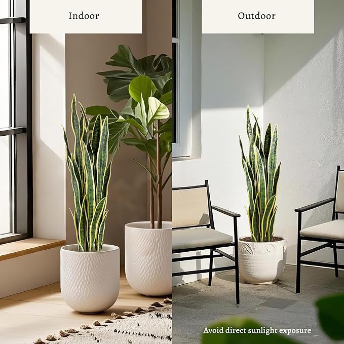KOL 3ft 2PCS Artificial Snake Plant, 32 PVC Lifelike Leaves, 35in Faux Sansevieria for Indoor Home & Garden Decor, Potted Mother-in-Law's Tongue Plants, Yellow
