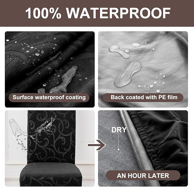 Genina Waterproof Dining Room Chair Covers Stretch Parsons Chair Slipcovers for Dining Room Kitchen Chair Protector Cover, Removable, Washable (6, Flower Pattern-Black)