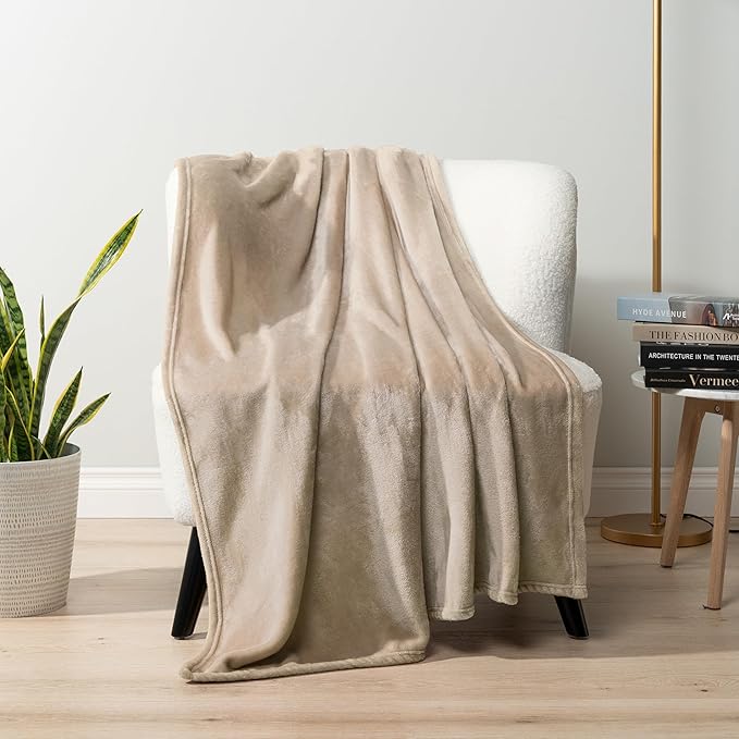 PAVILIA Taupe Fleece Throw Blanket for Couch Twin Size, Light Brown Super Soft Fuzzy Flannel Throw for Sofa, Luxury Plush Microfiber Blanket Twin Bed, Home Decorative Velvet Gift Blanket, 60x80