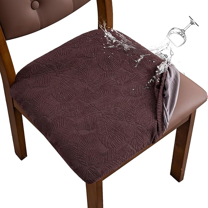 Waterproof Seat Cover for Dining Room Chair Seat Covers Washable Kitchen Chair Seat Slipcovers Protector (Chocolate, 6 PCS)