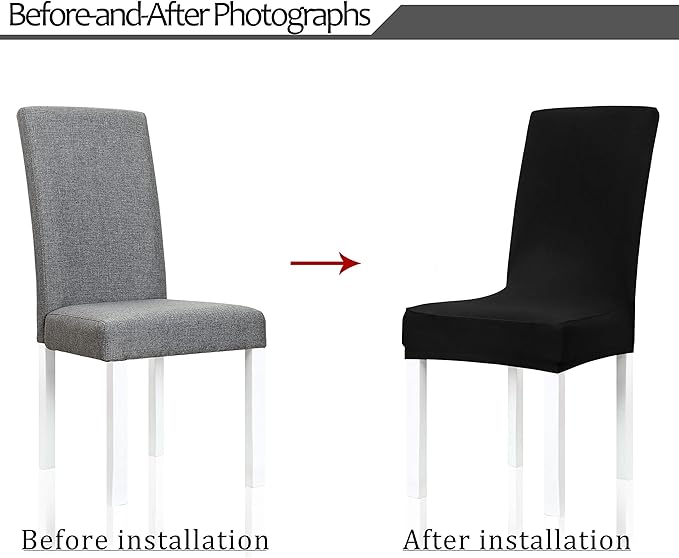 Obstal Black Stretch Spandex Dining Room Chair Covers ?Set of 4 Universal Removable Washable Chair Seat Slipcovers Protector for Kitchen, Ceremony, Wedding, Banquet, Hotel and Party