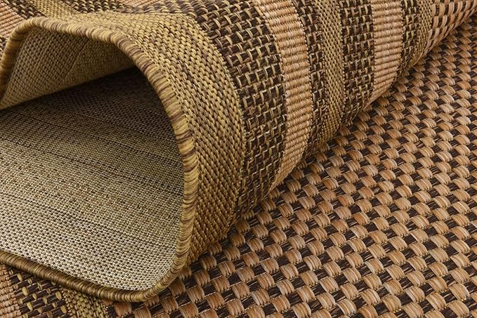 Unique Loom Outdoor Border Collection Area Rug - Multi Border (8' x 11' 4" Rectangle, Light Brown/ Brown)
