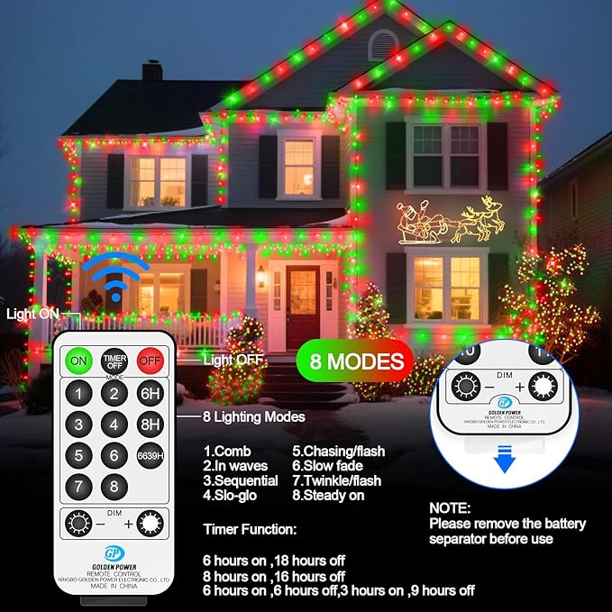 394 FT 1000 LED Christmas Lights Outdoor String Lights 8 Modes & Timer Twinkle Fairy Lights Plug in Waterproof LED String Lights for Xmas Yard Tree Patio Wedding Holiday Party Decorations (Red Green)
